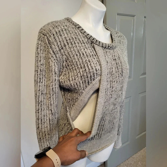 IRO Wool Ribbed Chunky Knit Heather Gray Cutout Magic Sweater(S) - Picture 3 of 11